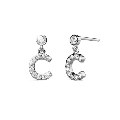 Solid 925 Sterling Silver Initial Crystal Personalised Alphabet Letter Earrings
